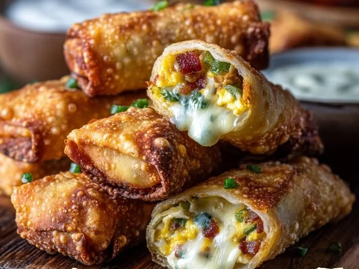 Crispy mini jalapeño popper egg rolls served with dipping sauce