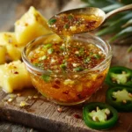 Fiery Pineapple Pepper Drizzle enhances dishes with bold flavors.