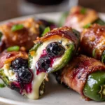 Plate of spicy jalapeño poppers filled with cheese and herbs.