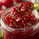 Homemade Jalapeño Raspberry Jam in a jar with fresh raspberries and jalapeños