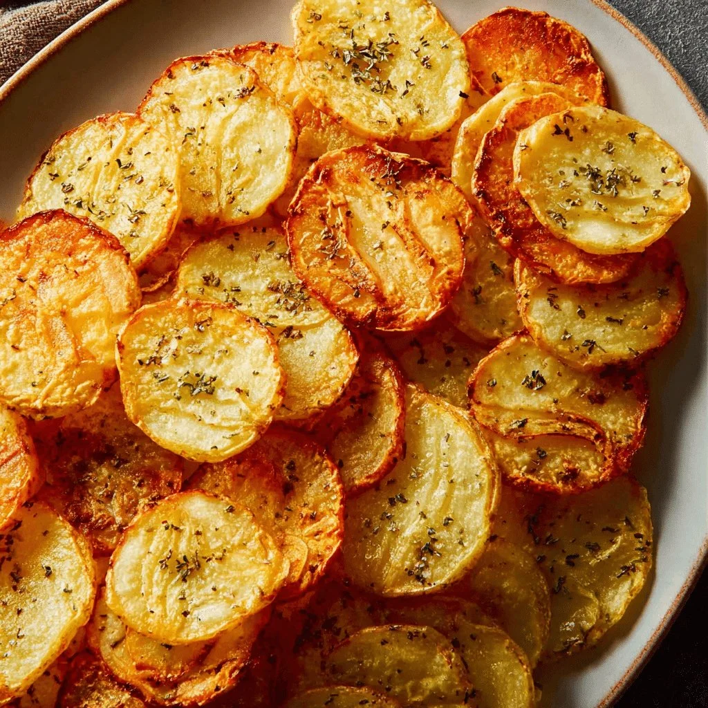 Delicious oven baked potato slices arranged on a plate