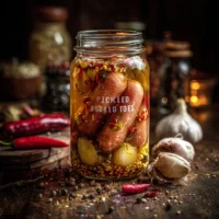 A jar of Pickled Troll Toes, a unique and whimsical delicacy.