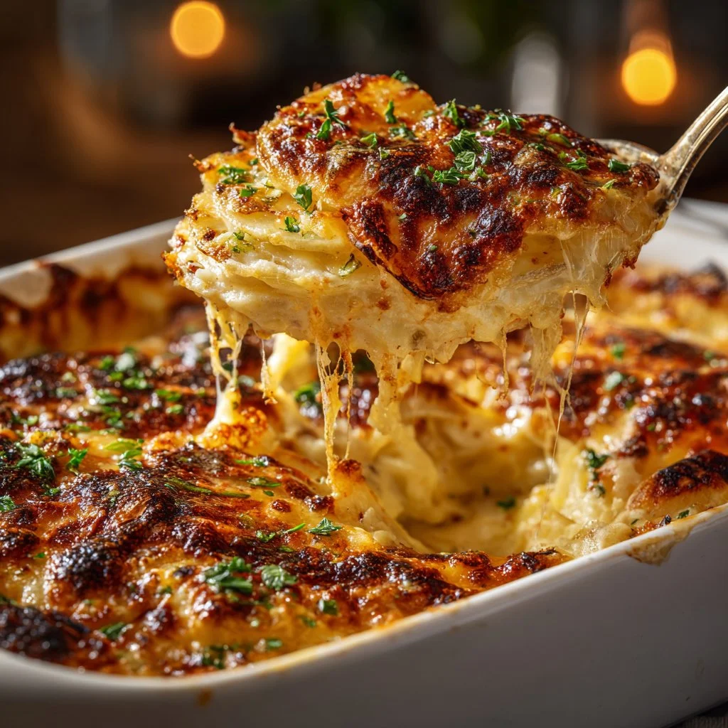 Deliciously baked Potato Gratin with layers of creamy potatoes and cheese