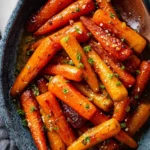 Roasted Brown Butter Honey Garlic Carrots served in a bowl