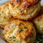 Freshly baked savory herb cheese scones with herbs and melted cheese