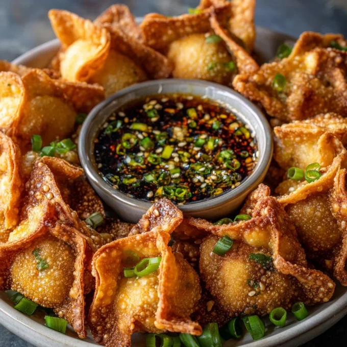 Stuffed Chile Wontons with Jalapeño Soy Sauce on a plate