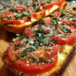 Delicious Tomato Basil Garlic Bread with fresh herbs and garlic.