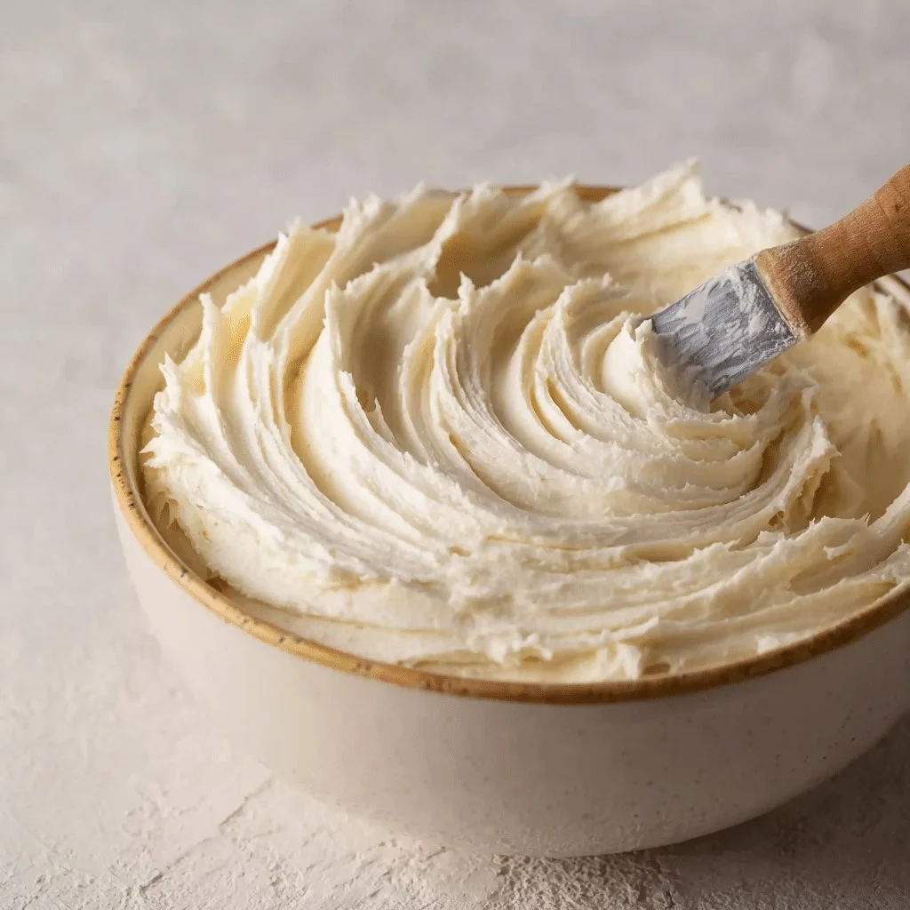 Delicious buttercream frosting swirled on a cake