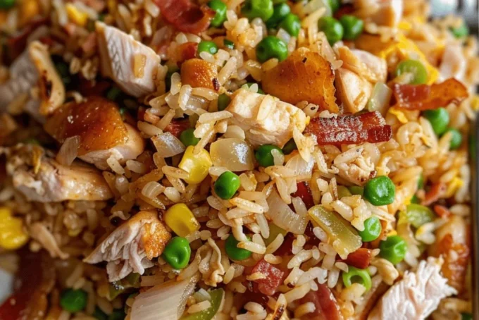 Delicious Chicken and Bacon Fried Rice dish served in a bowl