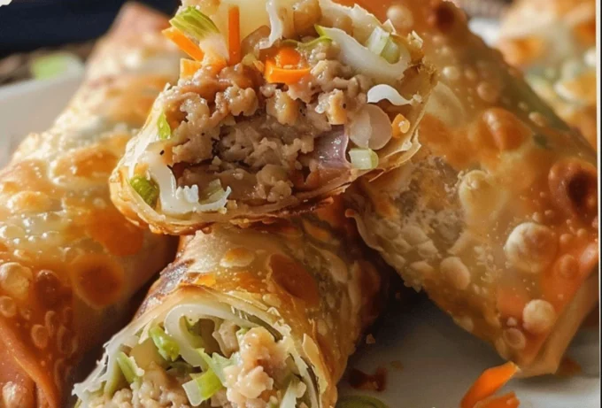 Delicious Chicken Coleslaw Egg Rolls with chicken and fresh vegetables