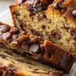 Extremely moist chocolate chip banana bread with melted chocolate chips