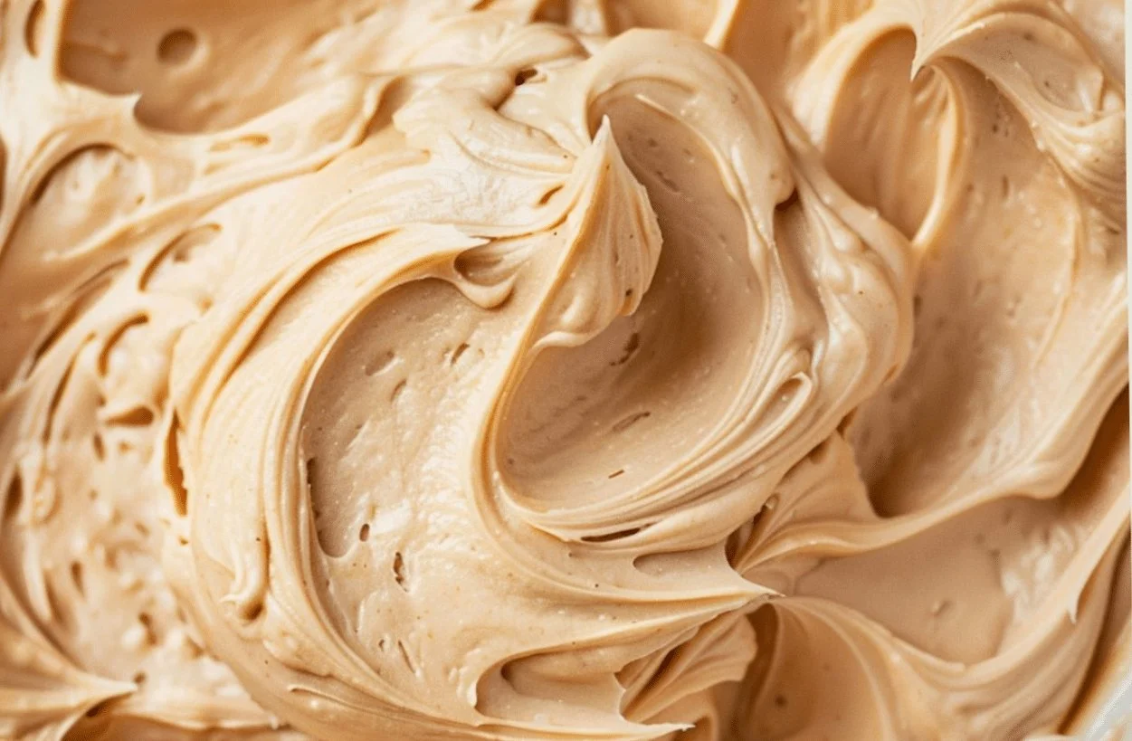Delicious homemade peanut butter frosting on a cake
