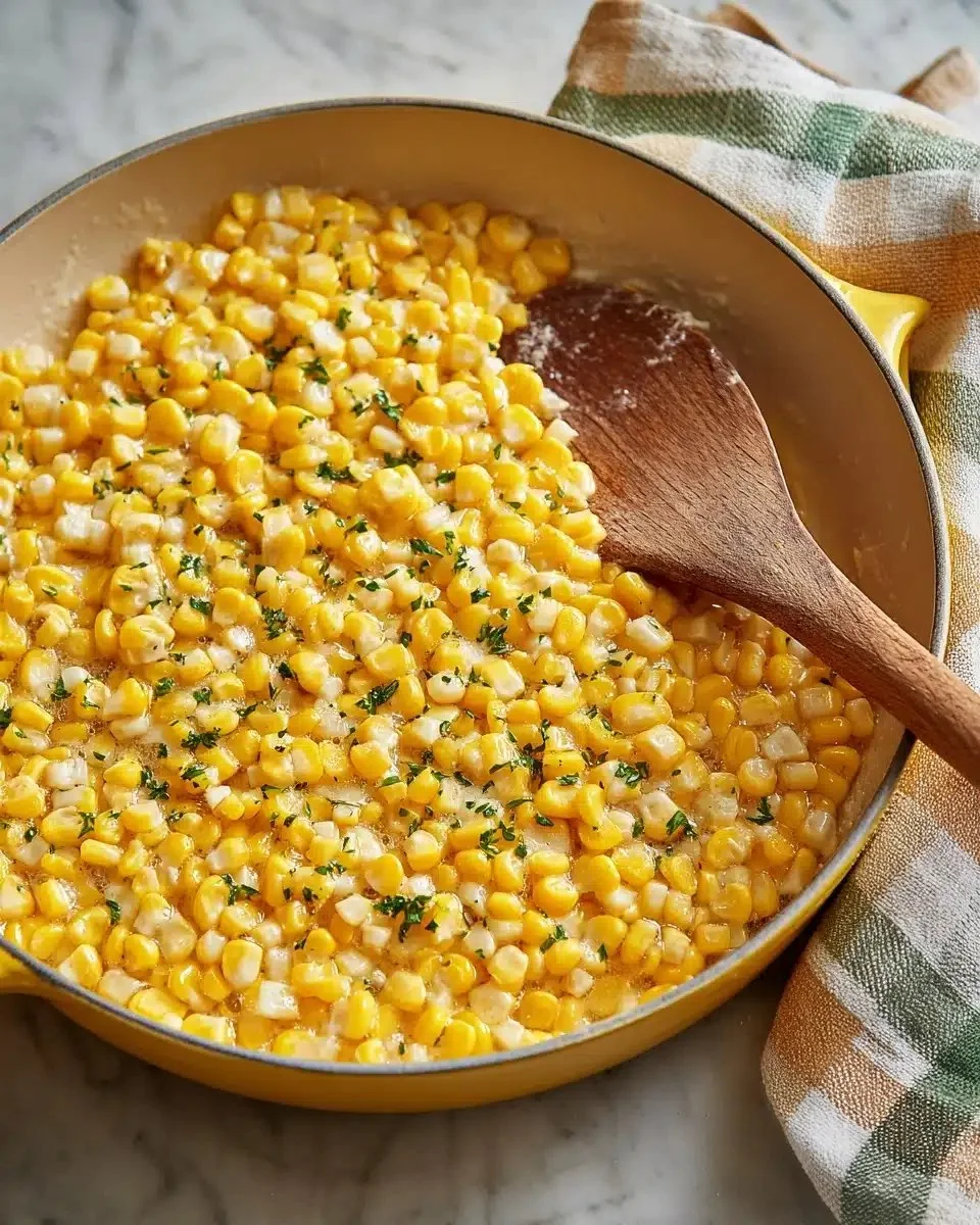 Honey Butter Skillet Corn served in a cast-iron skillet