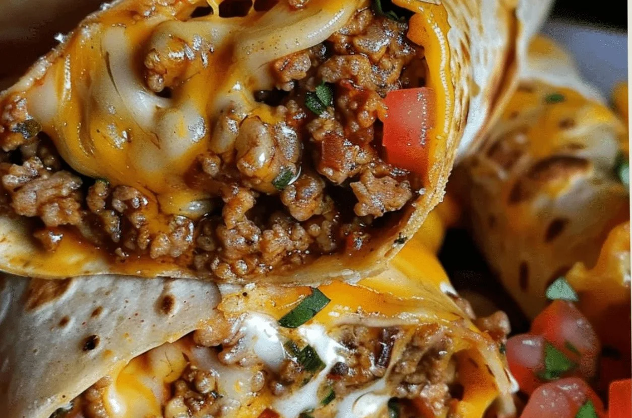 Plate of nacho cheese beef wraps with toppings and spices