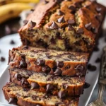 Super moist chocolate chip banana bread with melted chocolate chunks