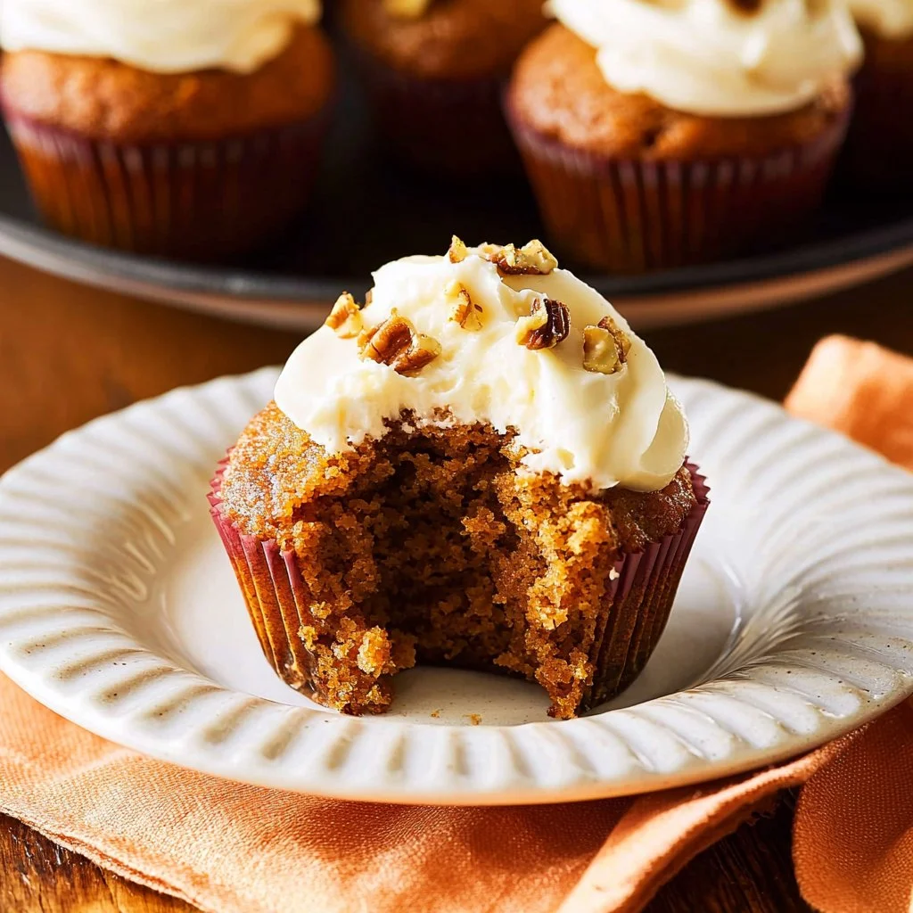 Delicious best carrot cake cupcakes topped with cream cheese frosting.