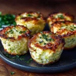 Crispy Parmesan zucchini and potato muffins topped with herbs and cheese.