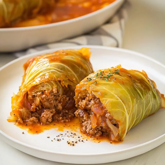 Delicious meat-stuffed cabbage rolls served on a plate