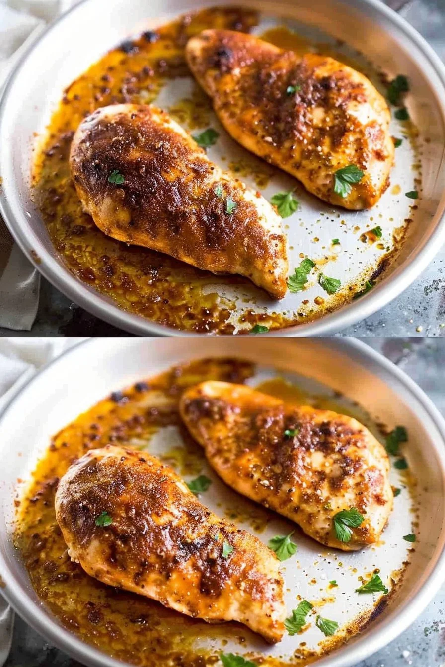 Delicious oven-baked chicken breast served with herbs and spices