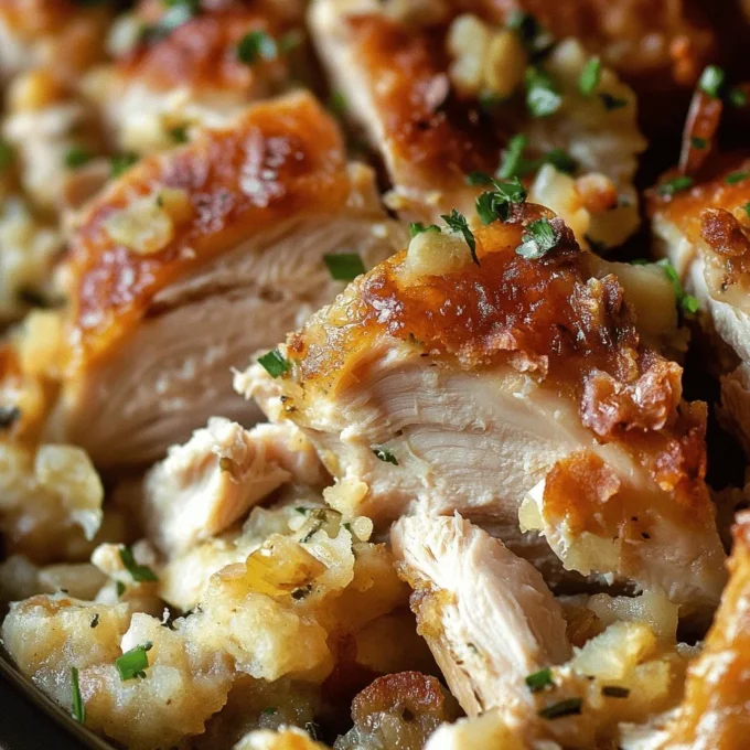 Delicious slow cooker chicken and stuffing dish ready to serve.