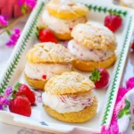 Delicious strawberry cream puff filled with creamy strawberry filling